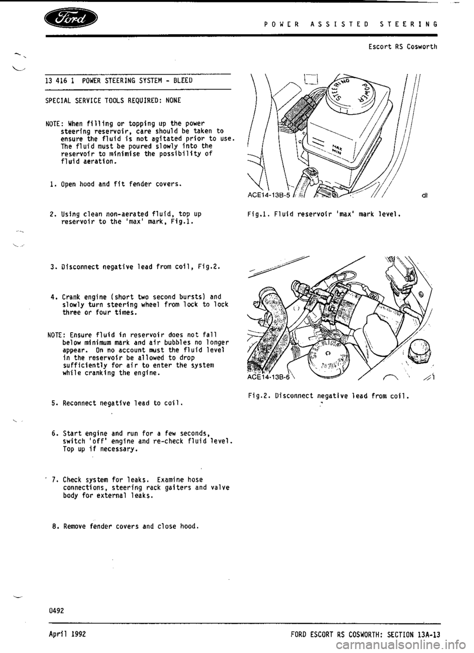 FORD ESCORT RS COSWORTH 1994 1.G Workshop Manual 