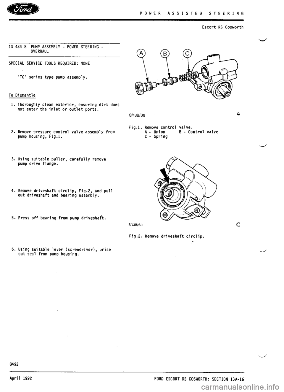 FORD ESCORT RS COSWORTH 1994 1.G Workshop Manual 