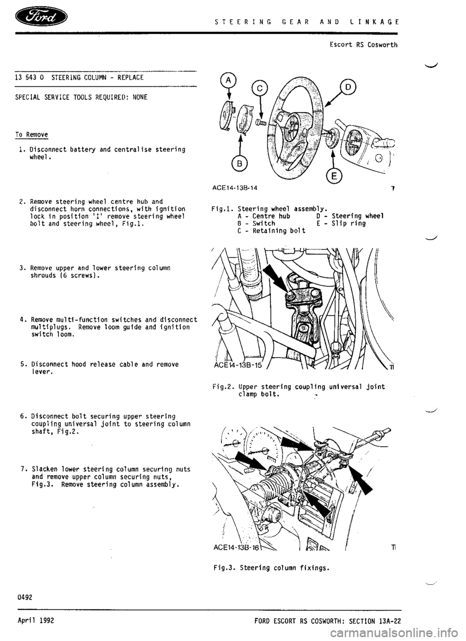 FORD SIERRA RS COSWORTH 1990 1.G Workshop Manual 