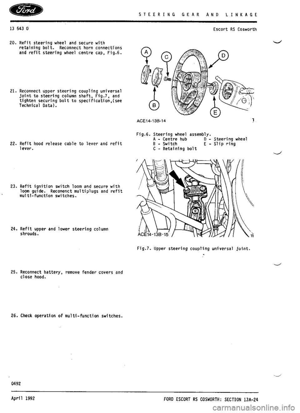 FORD SIERRA RS COSWORTH 1990 1.G Workshop Manual 