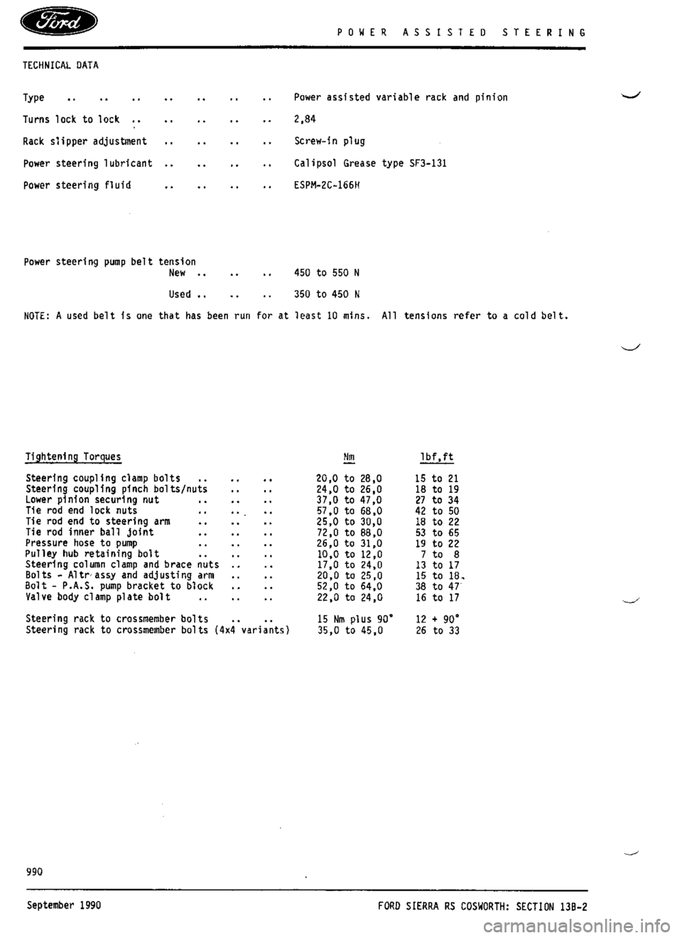 FORD SIERRA RS COSWORTH 1987 1.G Workshop Manual 
