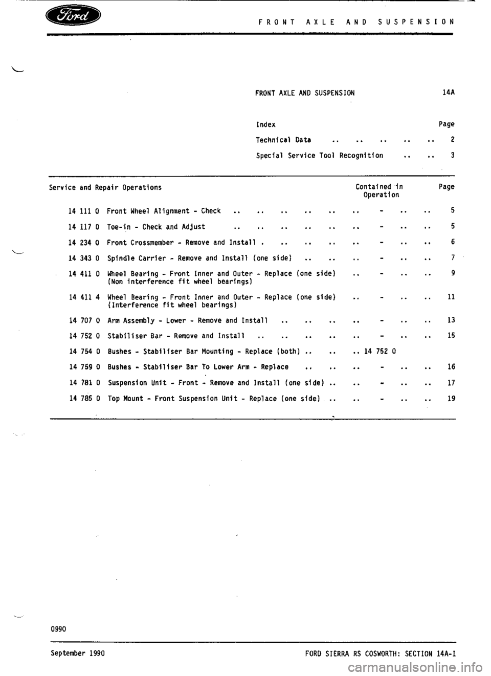FORD ESCORT RS COSWORTH 1994 1.G Workshop Manual 