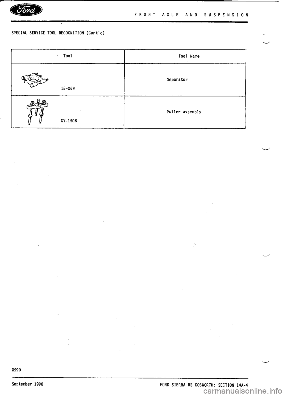 FORD ESCORT RS COSWORTH 1994 1.G Workshop Manual 