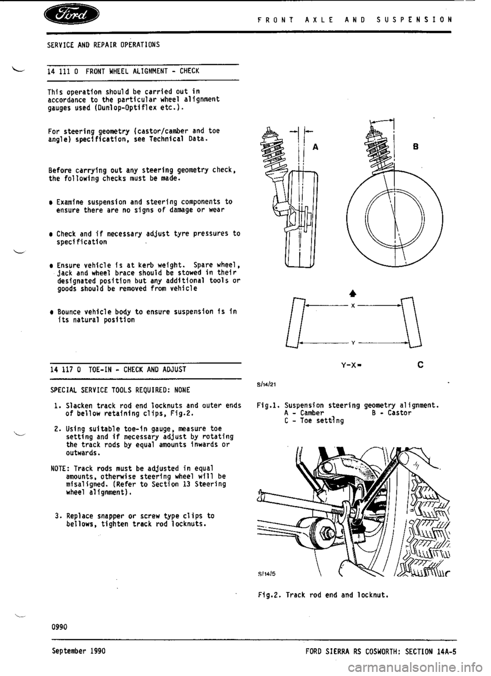 FORD ESCORT RS COSWORTH 1994 1.G Workshop Manual 