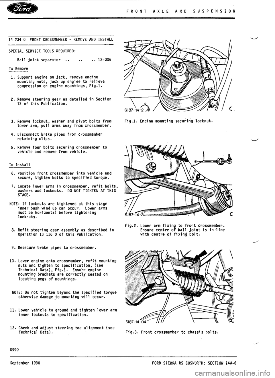 FORD ESCORT RS COSWORTH 1994 1.G Workshop Manual 