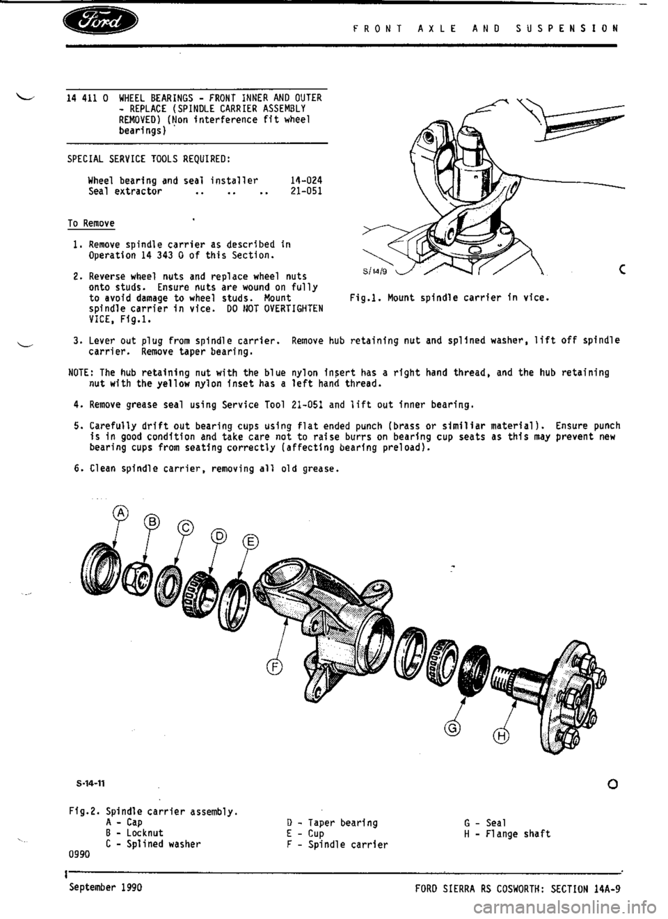 FORD ESCORT RS COSWORTH 1994 1.G Workshop Manual 
