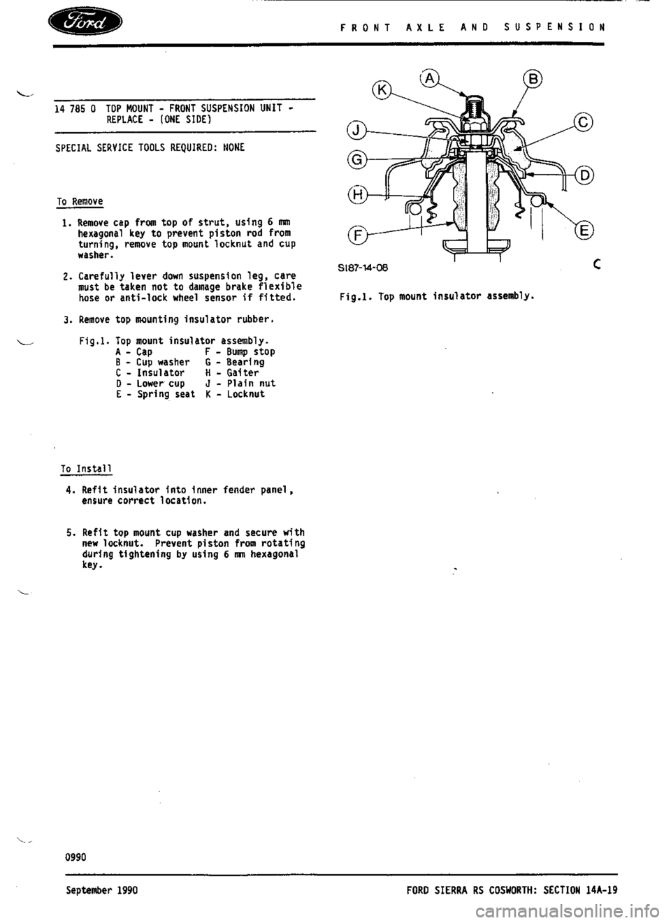 FORD SIERRA RS COSWORTH 1990 1.G Workshop Manual 