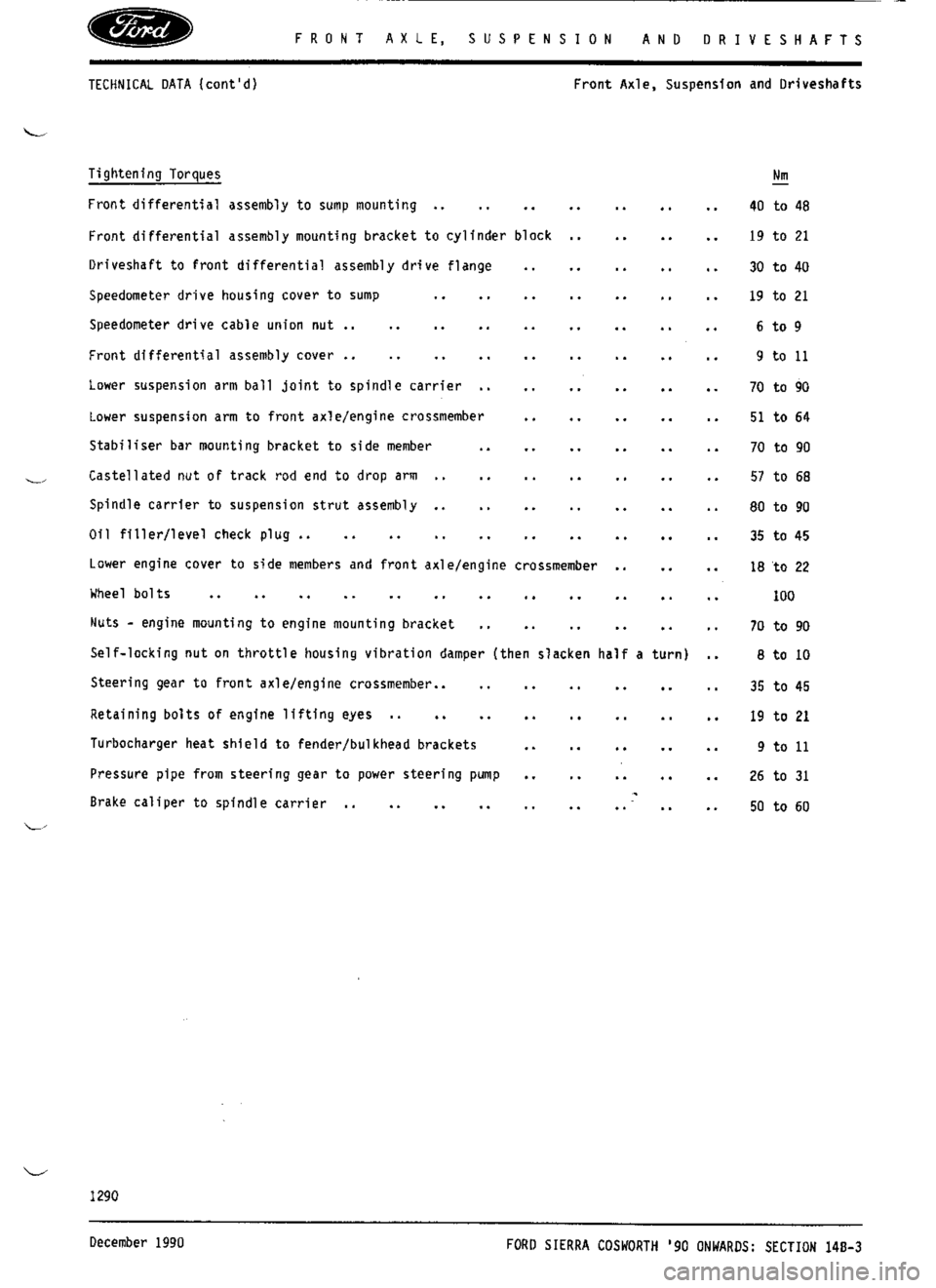 FORD SIERRA RS COSWORTH 1990 1.G Workshop Manual 