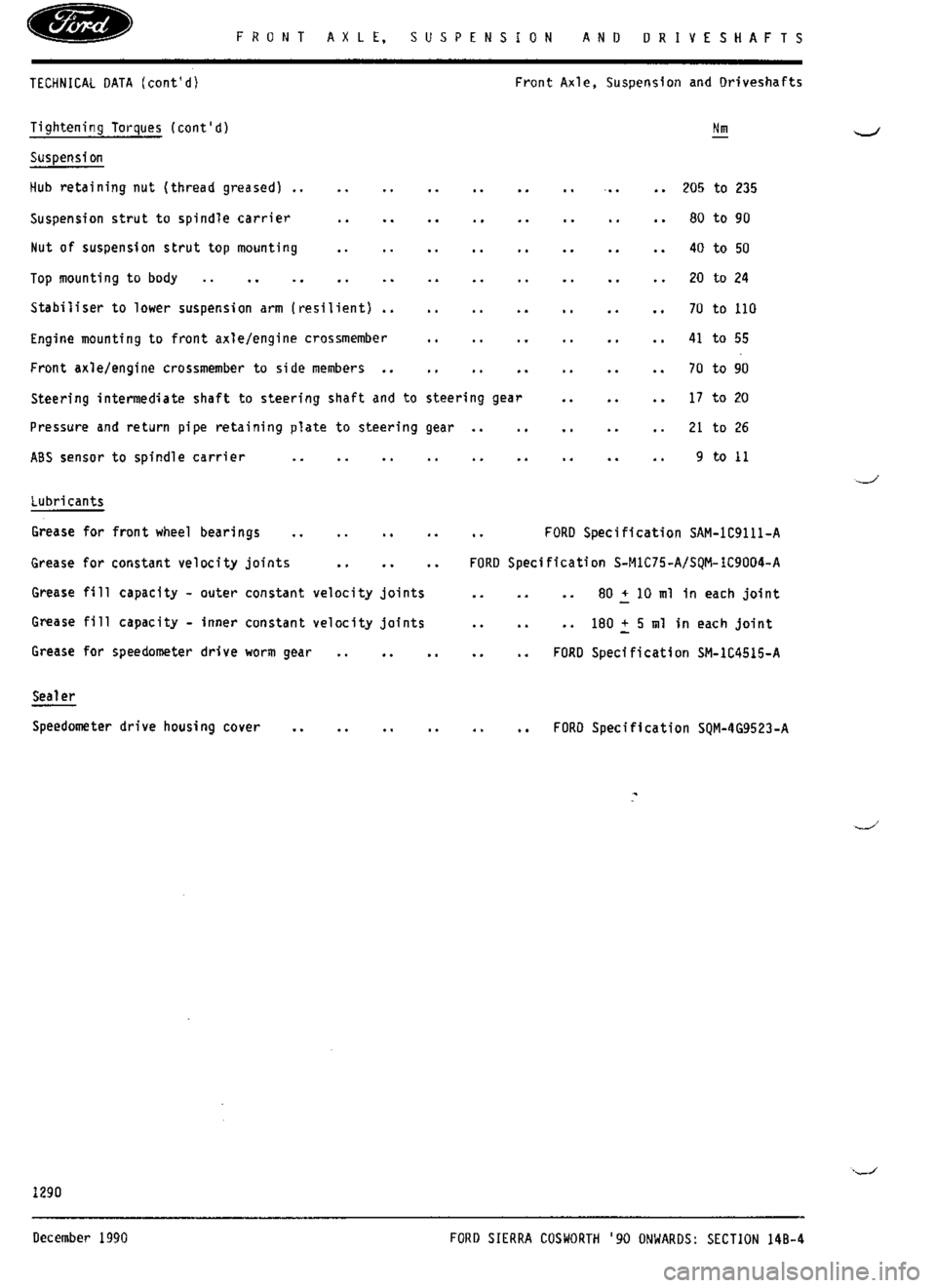 FORD SIERRA RS COSWORTH 1990 1.G Workshop Manual 