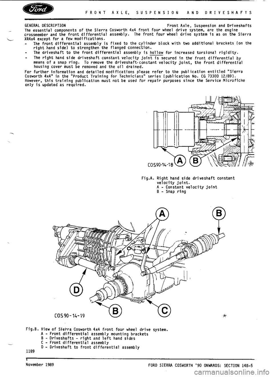 FORD SIERRA RS COSWORTH 1987 1.G Workshop Manual 