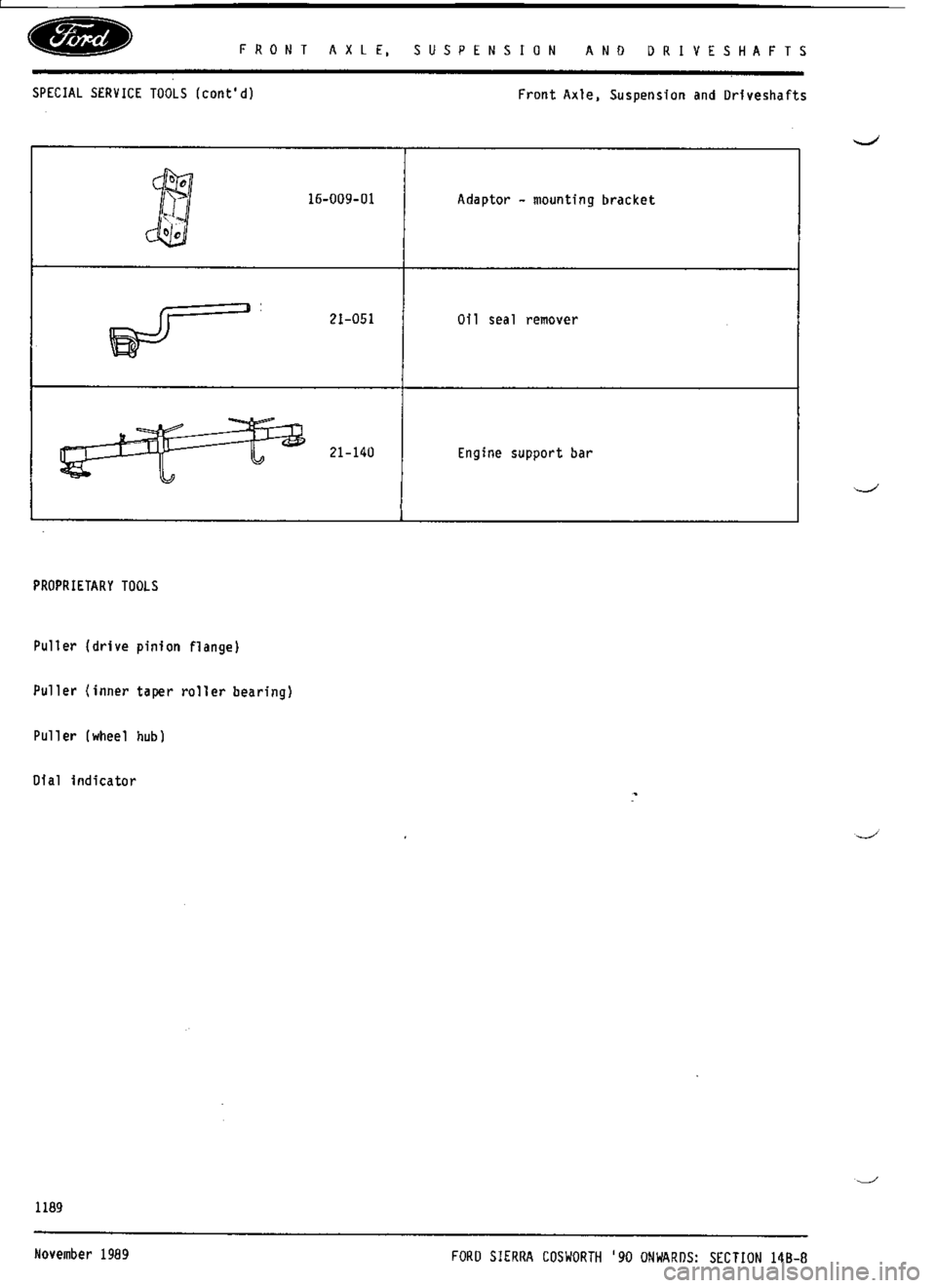 FORD SIERRA RS COSWORTH 1987 1.G Workshop Manual 