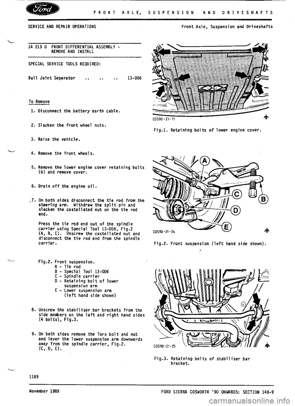 FORD SIERRA RS COSWORTH 1987 1.G Workshop Manual 