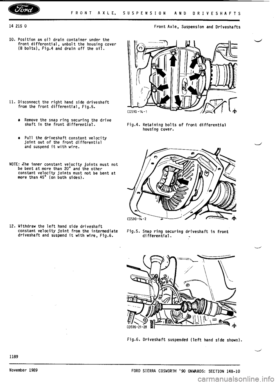 FORD SIERRA RS COSWORTH 1987 1.G Workshop Manual 