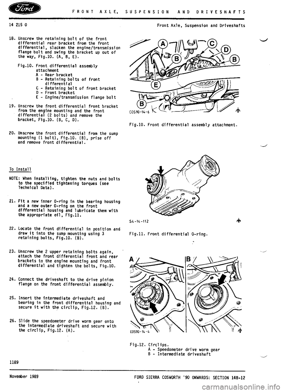 FORD SIERRA RS COSWORTH 1987 1.G Workshop Manual 