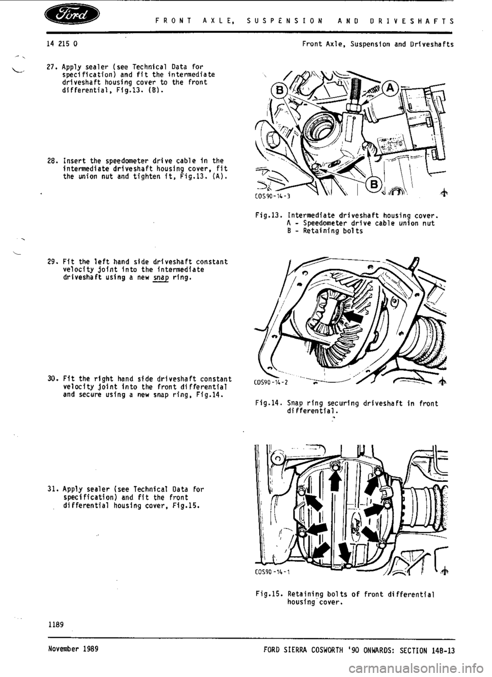 FORD SIERRA RS COSWORTH 1990 1.G Workshop Manual 