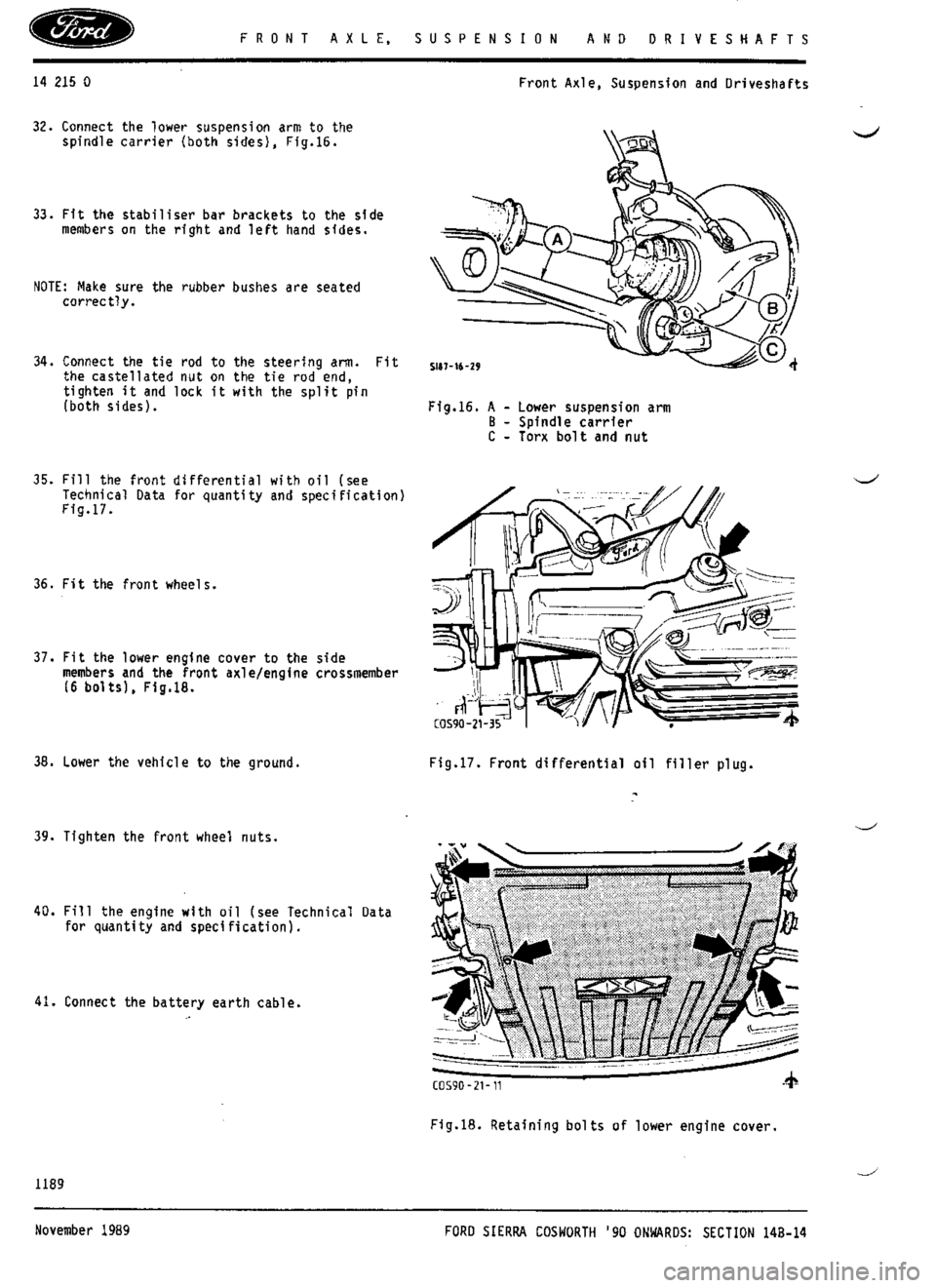 FORD SIERRA RS COSWORTH 1990 1.G Workshop Manual 