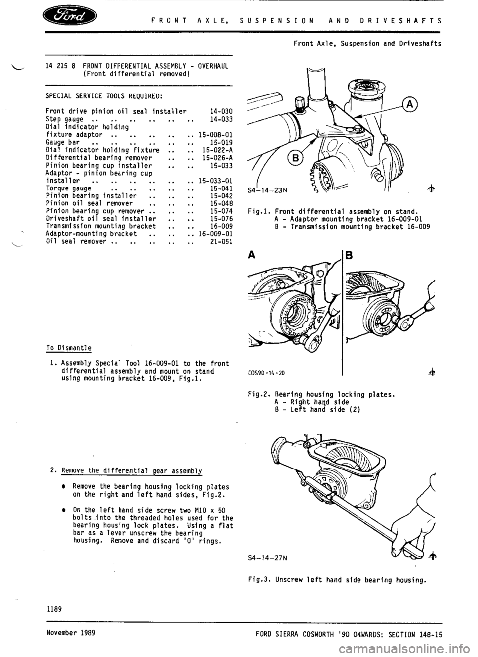 FORD SIERRA RS COSWORTH 1990 1.G Workshop Manual 