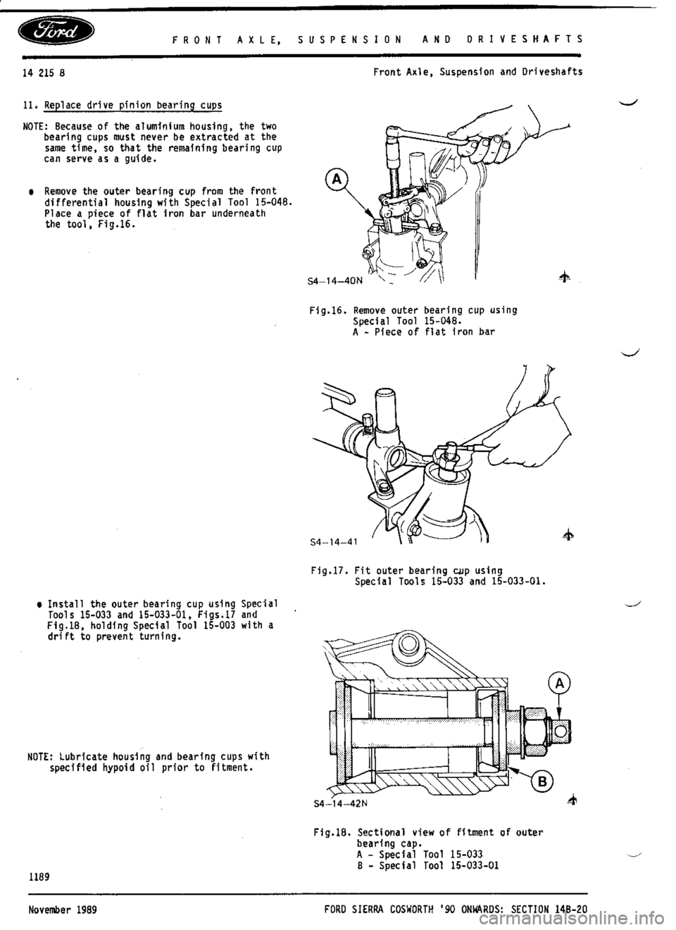 FORD SIERRA RS COSWORTH 1990 1.G Workshop Manual 