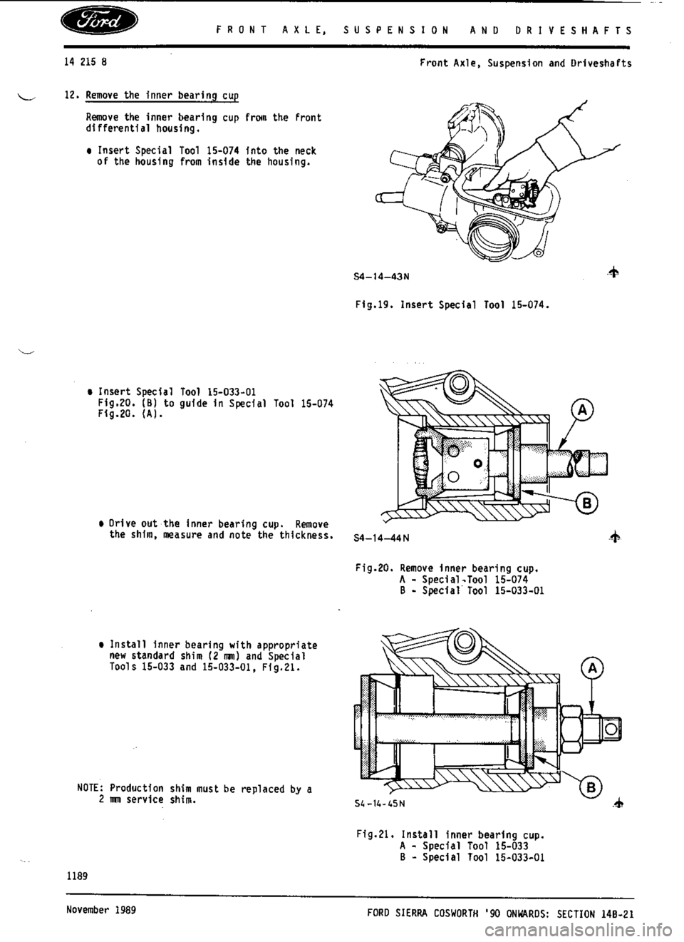 FORD SIERRA RS COSWORTH 1986 1.G Workshop Manual 