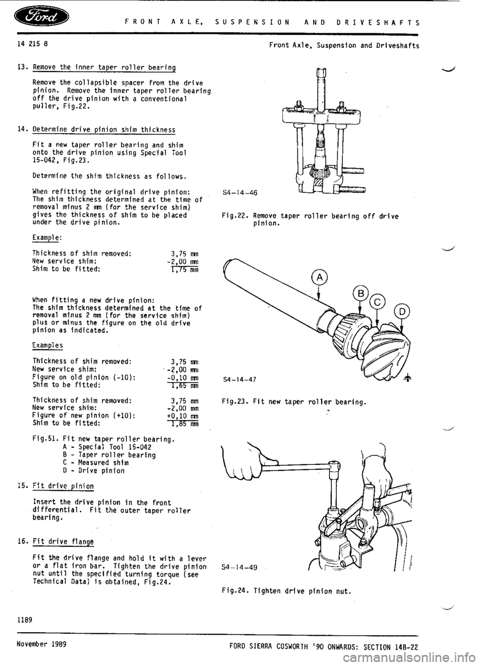 FORD SIERRA RS COSWORTH 1986 1.G Workshop Manual 