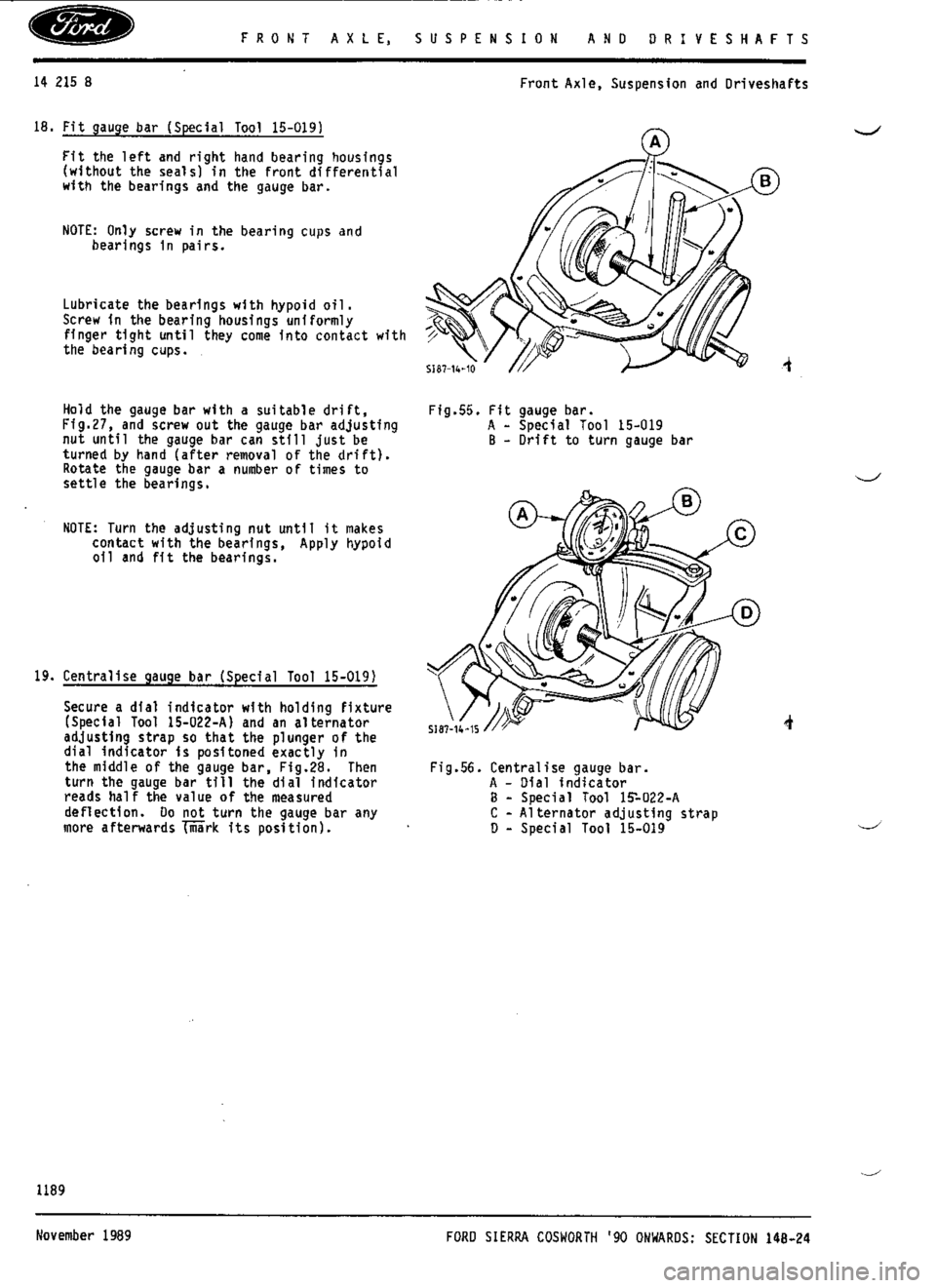 FORD SIERRA RS COSWORTH 1986 1.G Workshop Manual 