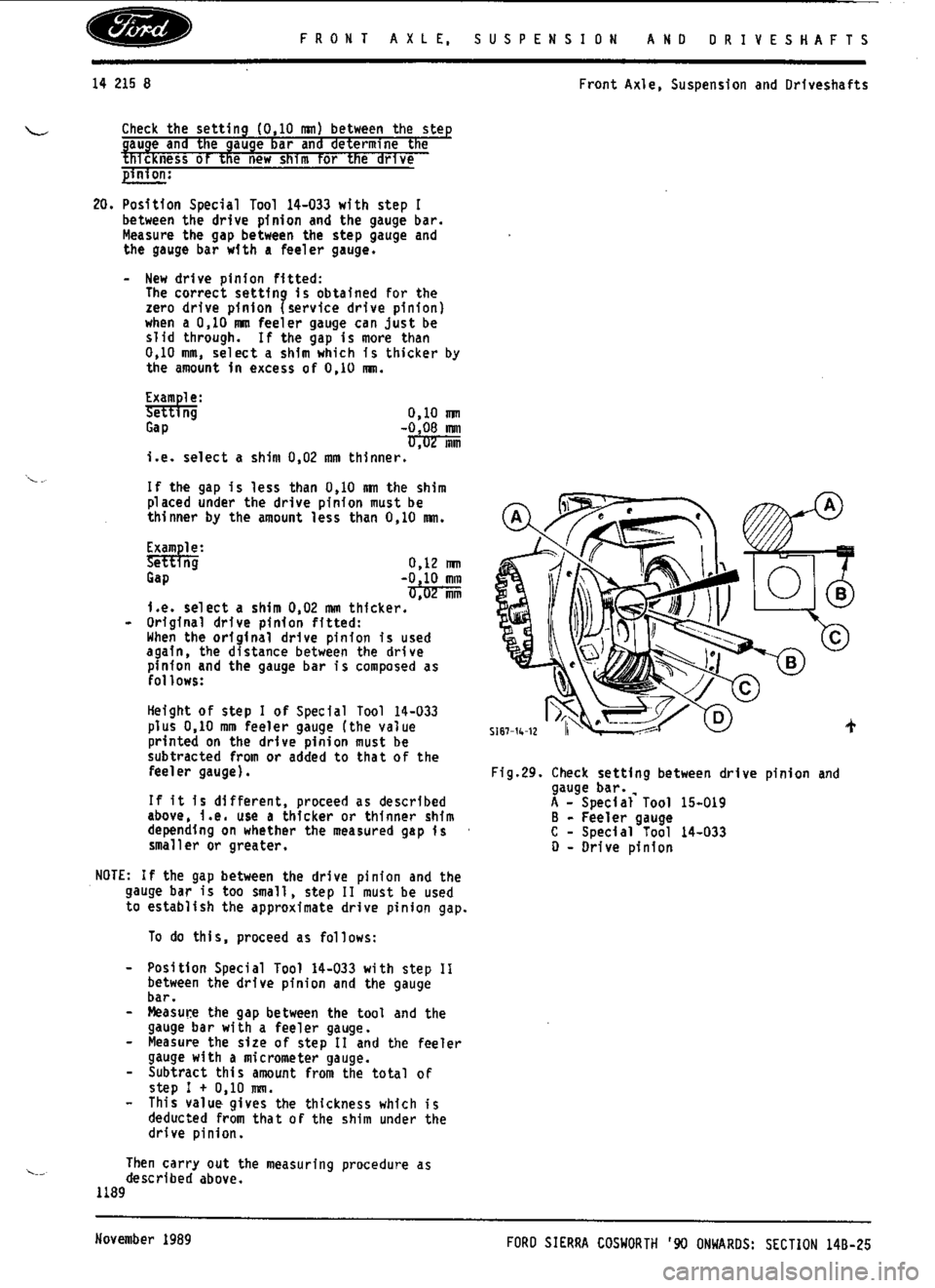 FORD SIERRA RS COSWORTH 1986 1.G Workshop Manual 
