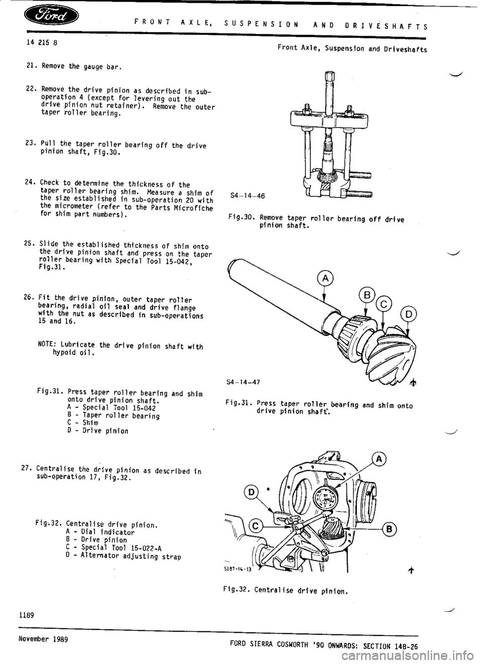 FORD SIERRA RS COSWORTH 1986 1.G Workshop Manual 