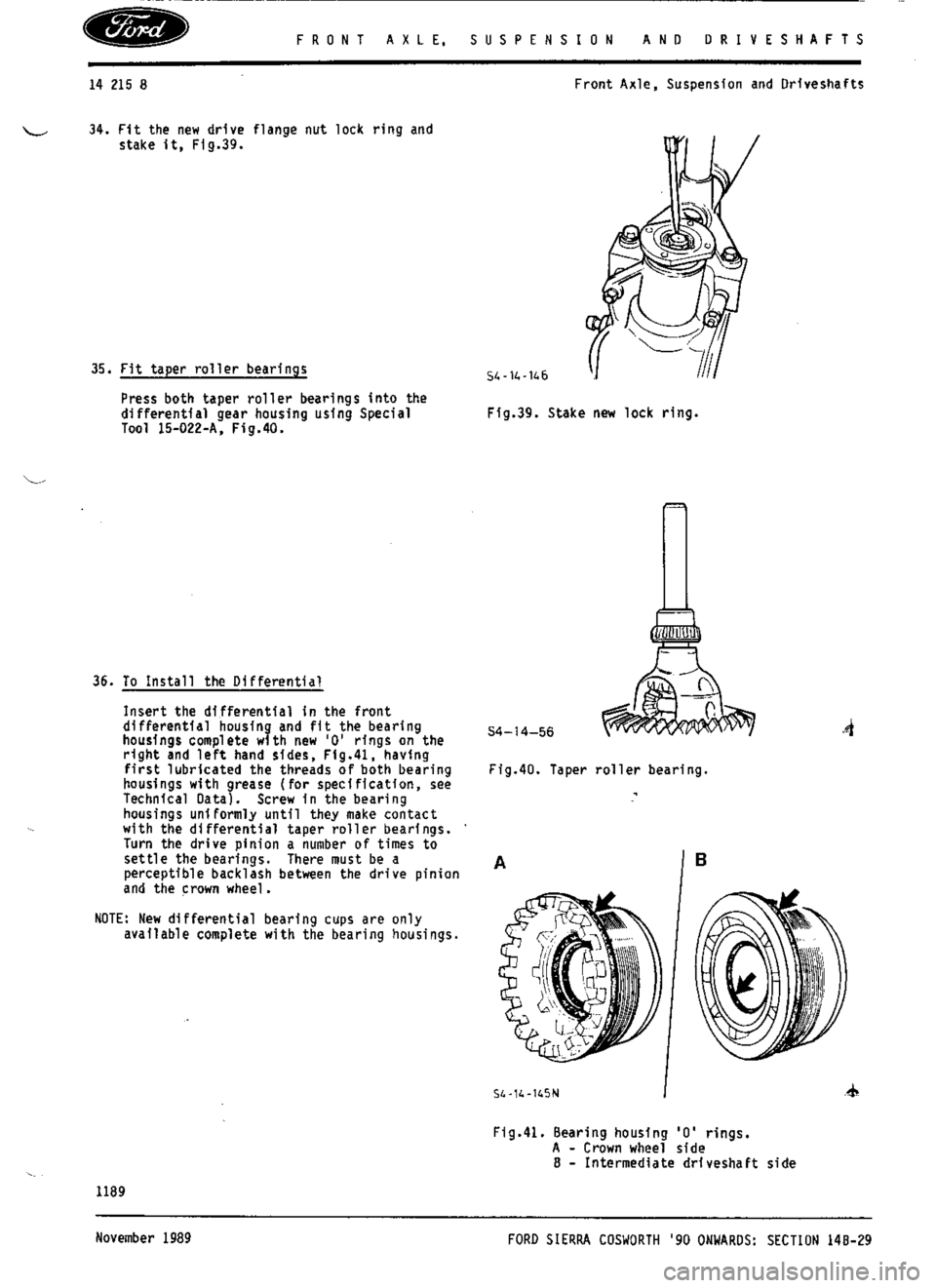 FORD ESCORT RS COSWORTH 1996 1.G Workshop Manual 