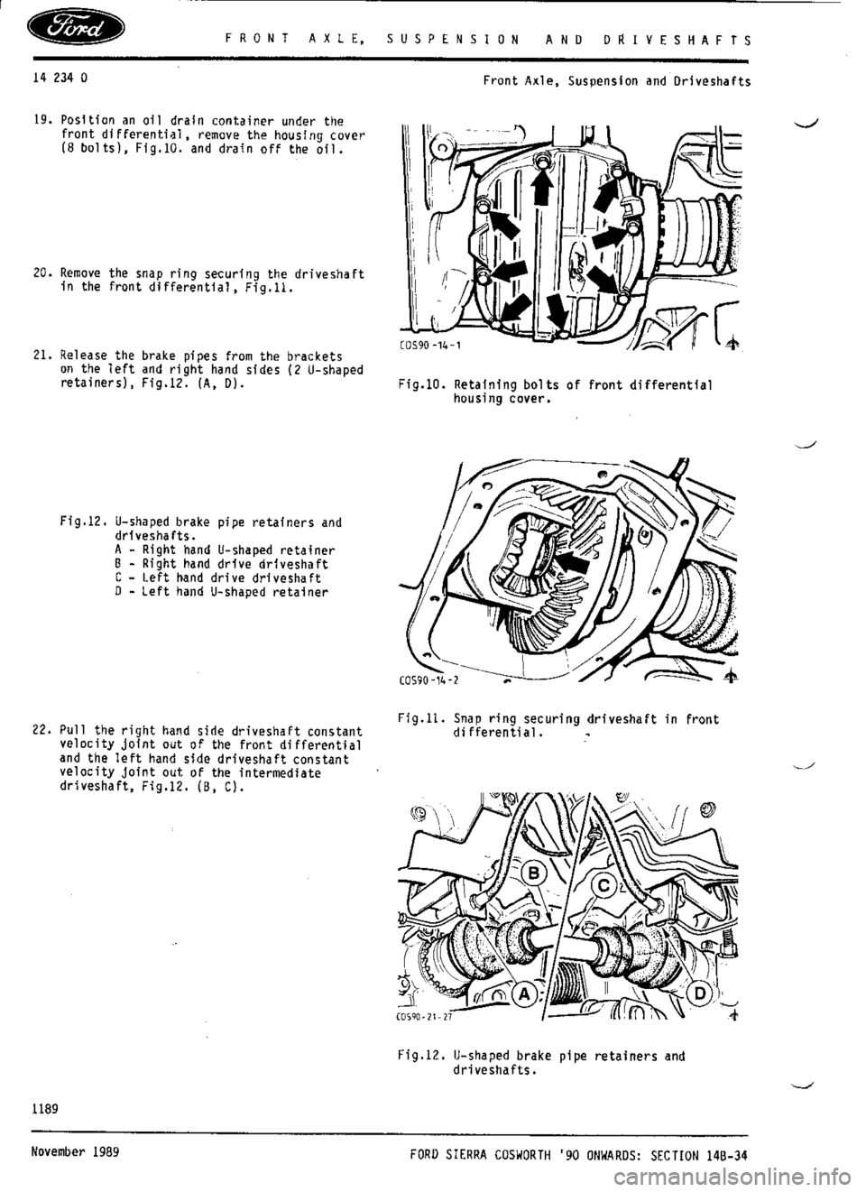FORD ESCORT RS COSWORTH 1996 1.G Workshop Manual 