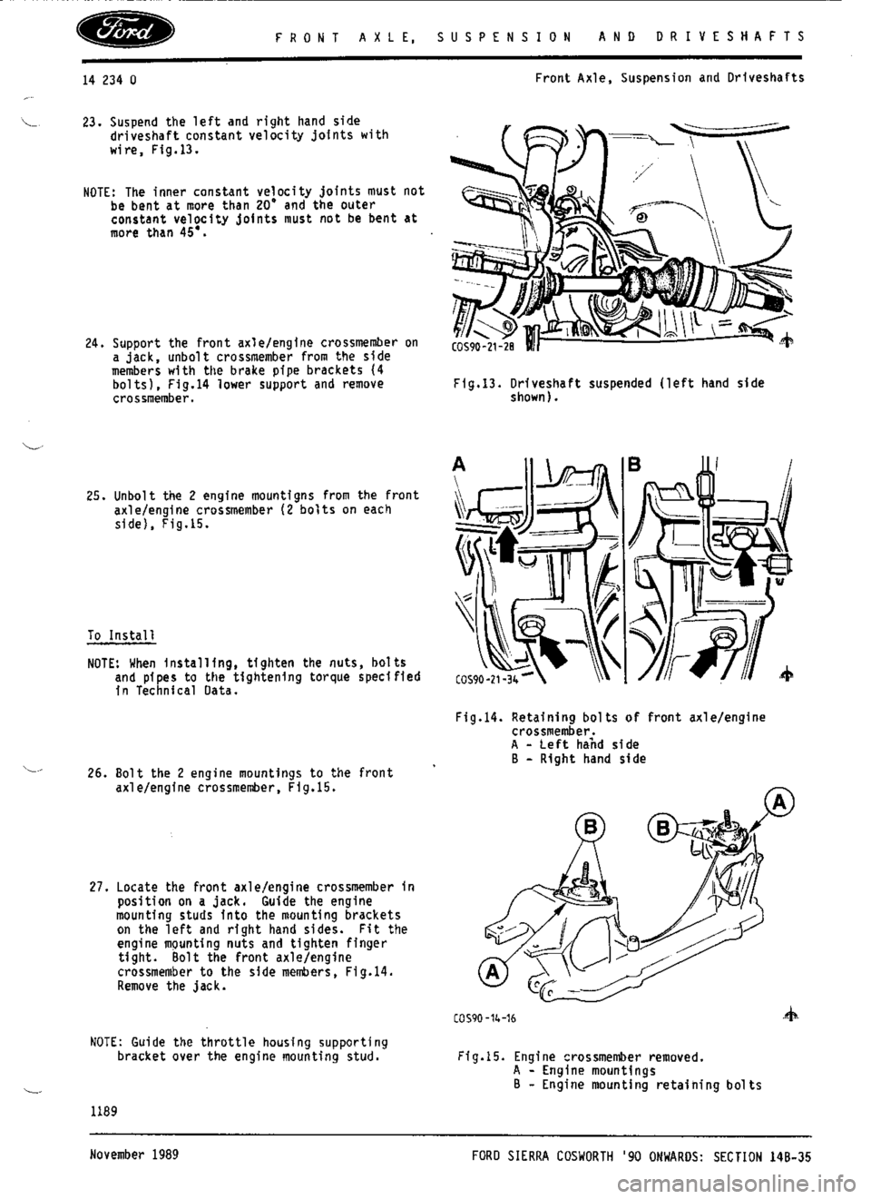 FORD ESCORT RS COSWORTH 1996 1.G Workshop Manual 