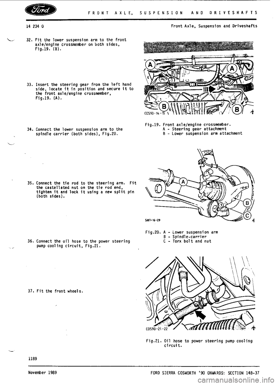 FORD ESCORT RS COSWORTH 1994 1.G Workshop Manual 