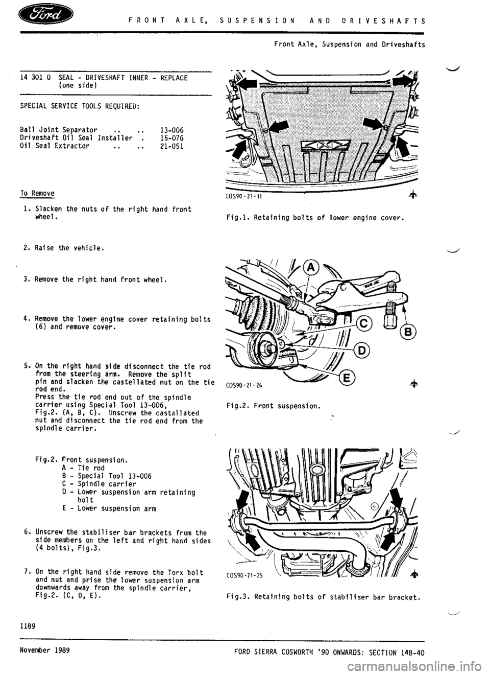 FORD ESCORT RS COSWORTH 1994 1.G Workshop Manual 