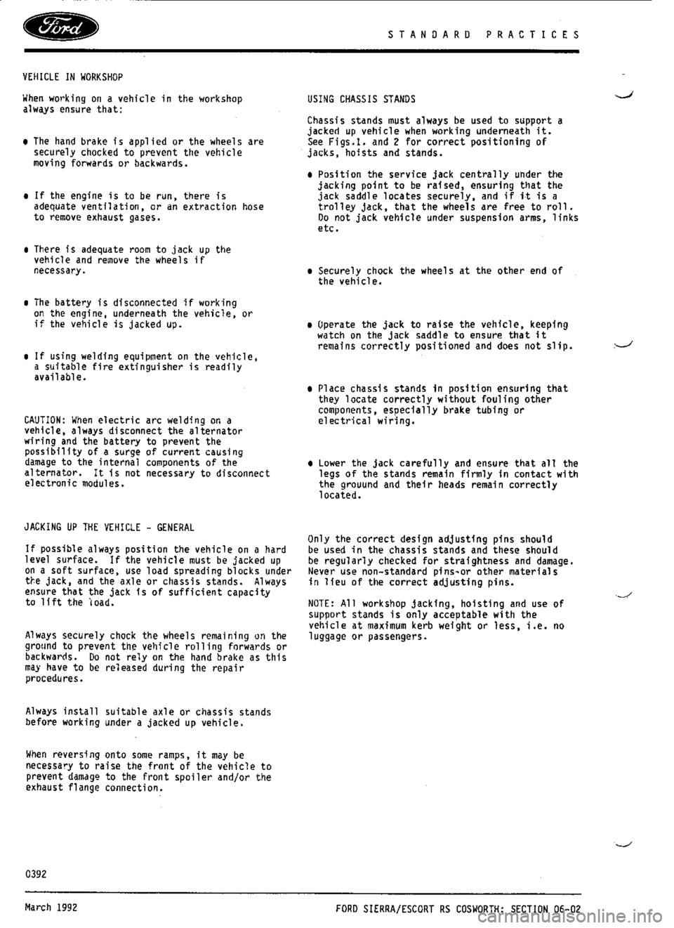 FORD SIERRA RS COSWORTH 1990 1.G Workshop Manual 