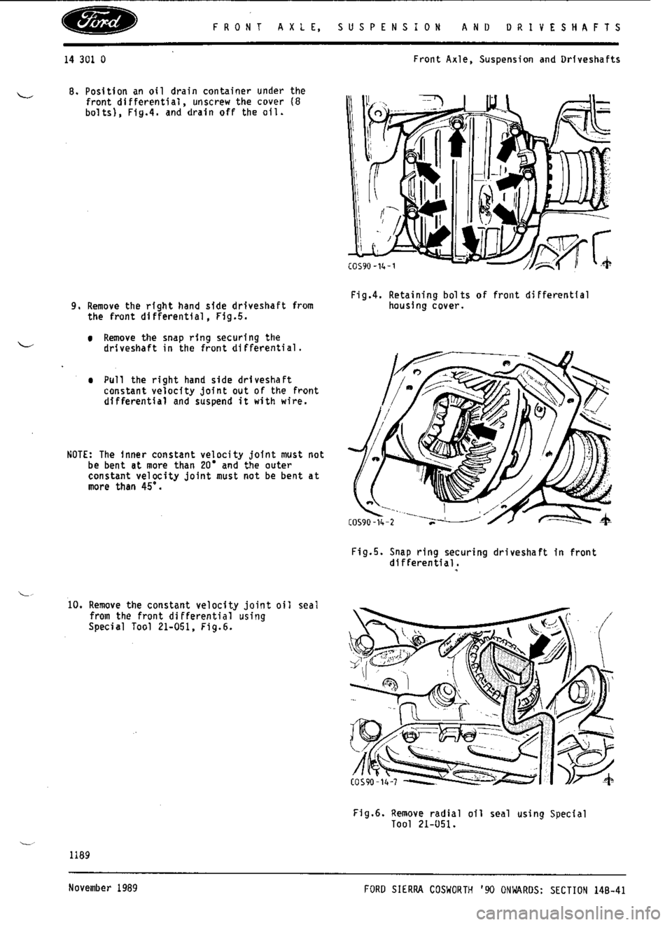 FORD ESCORT RS COSWORTH 1994 1.G Workshop Manual 