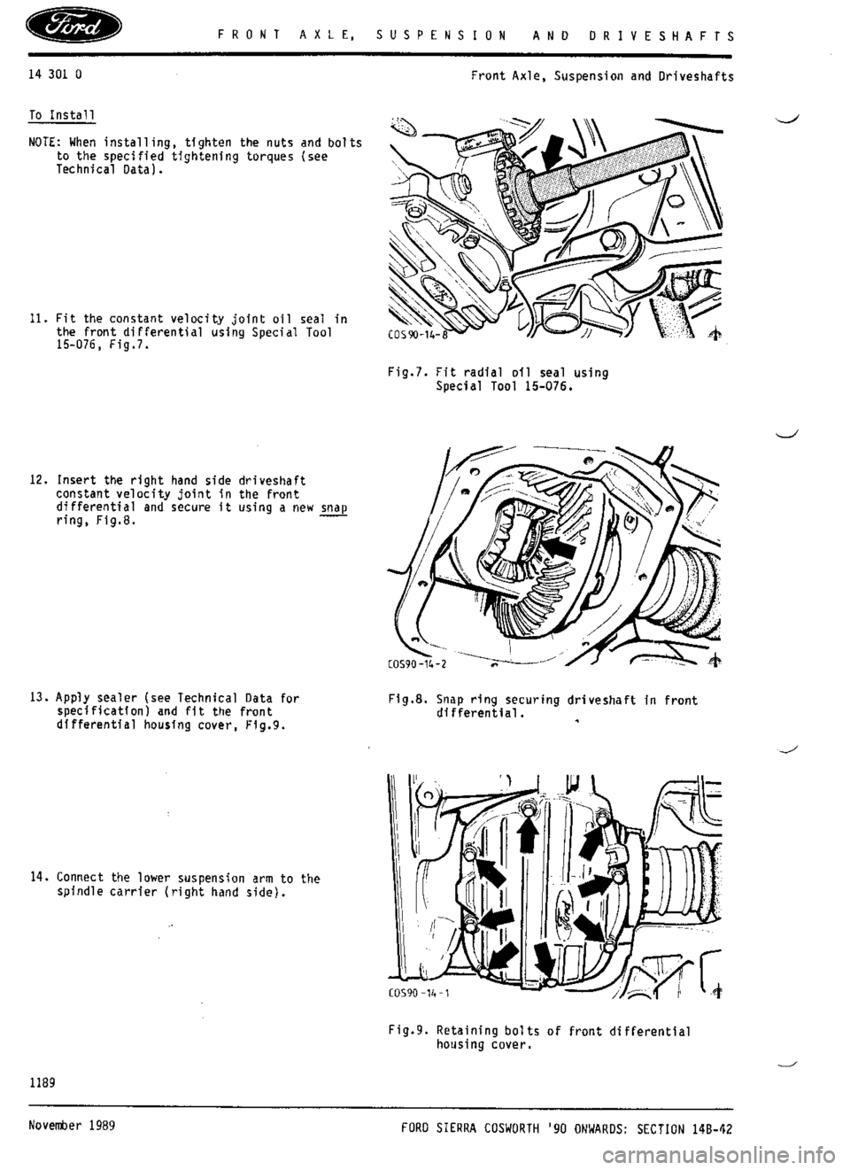 FORD ESCORT RS COSWORTH 1994 1.G Workshop Manual 