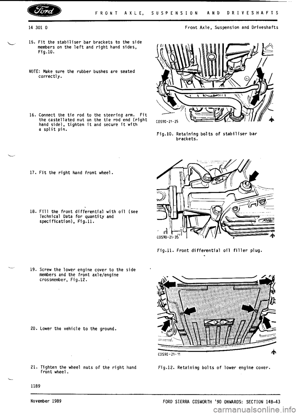 FORD ESCORT RS COSWORTH 1994 1.G Workshop Manual 