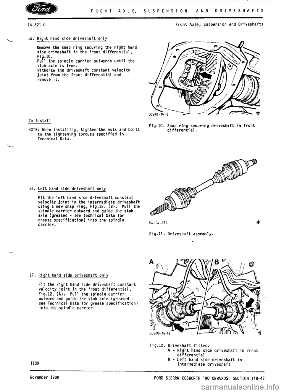 FORD SIERRA RS COSWORTH 1990 1.G Workshop Manual 