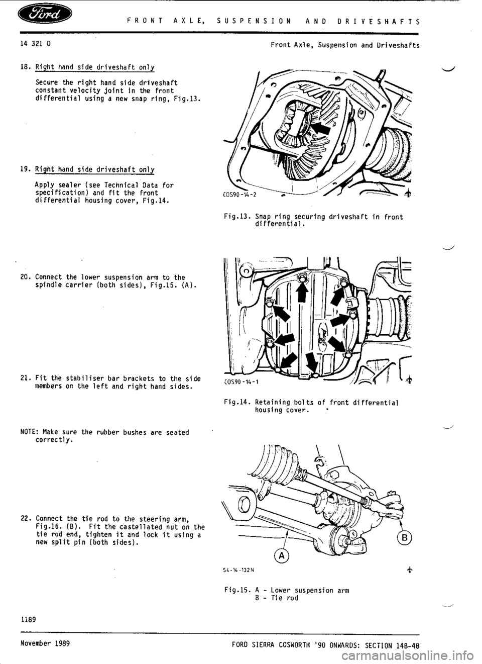 FORD SIERRA RS COSWORTH 1990 1.G Workshop Manual 