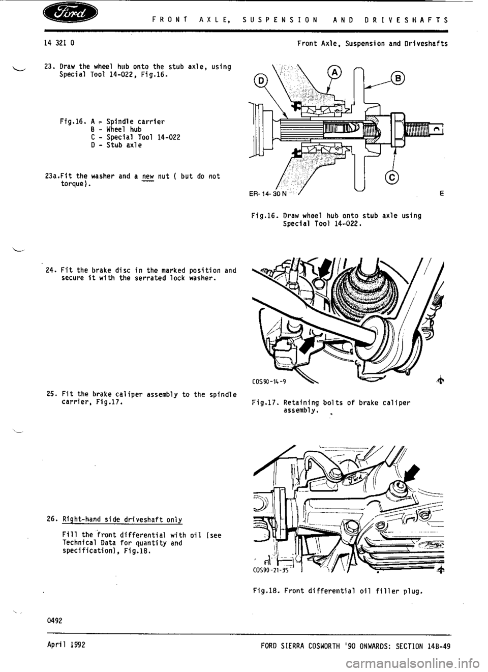FORD SIERRA RS COSWORTH 1990 1.G Workshop Manual 