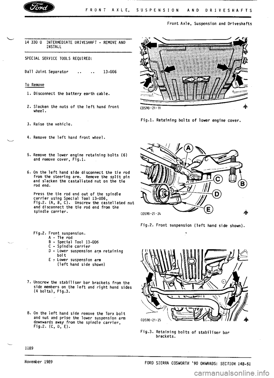 FORD SIERRA RS COSWORTH 1990 1.G Workshop Manual 