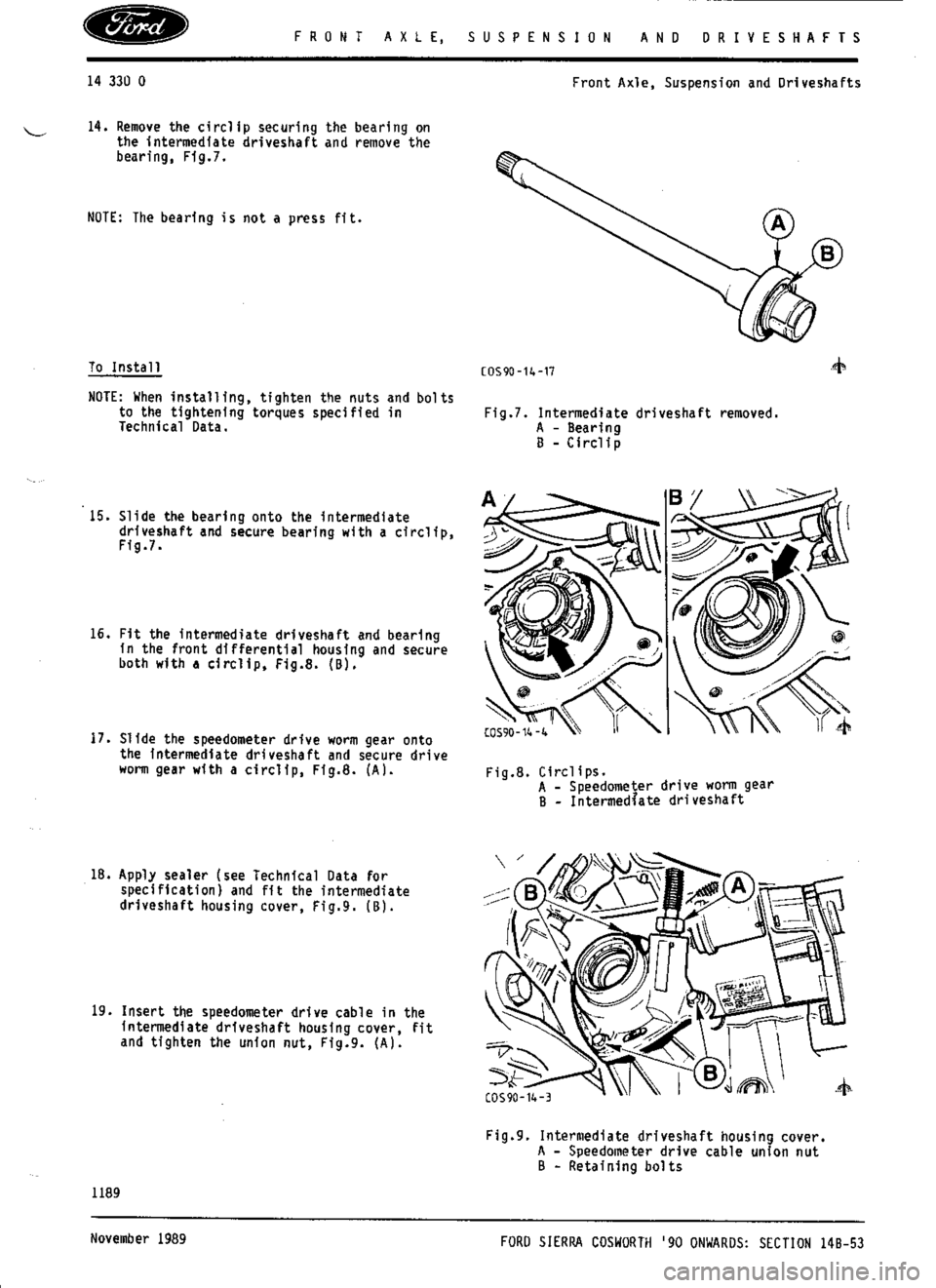 FORD SIERRA RS COSWORTH 1987 1.G Workshop Manual 