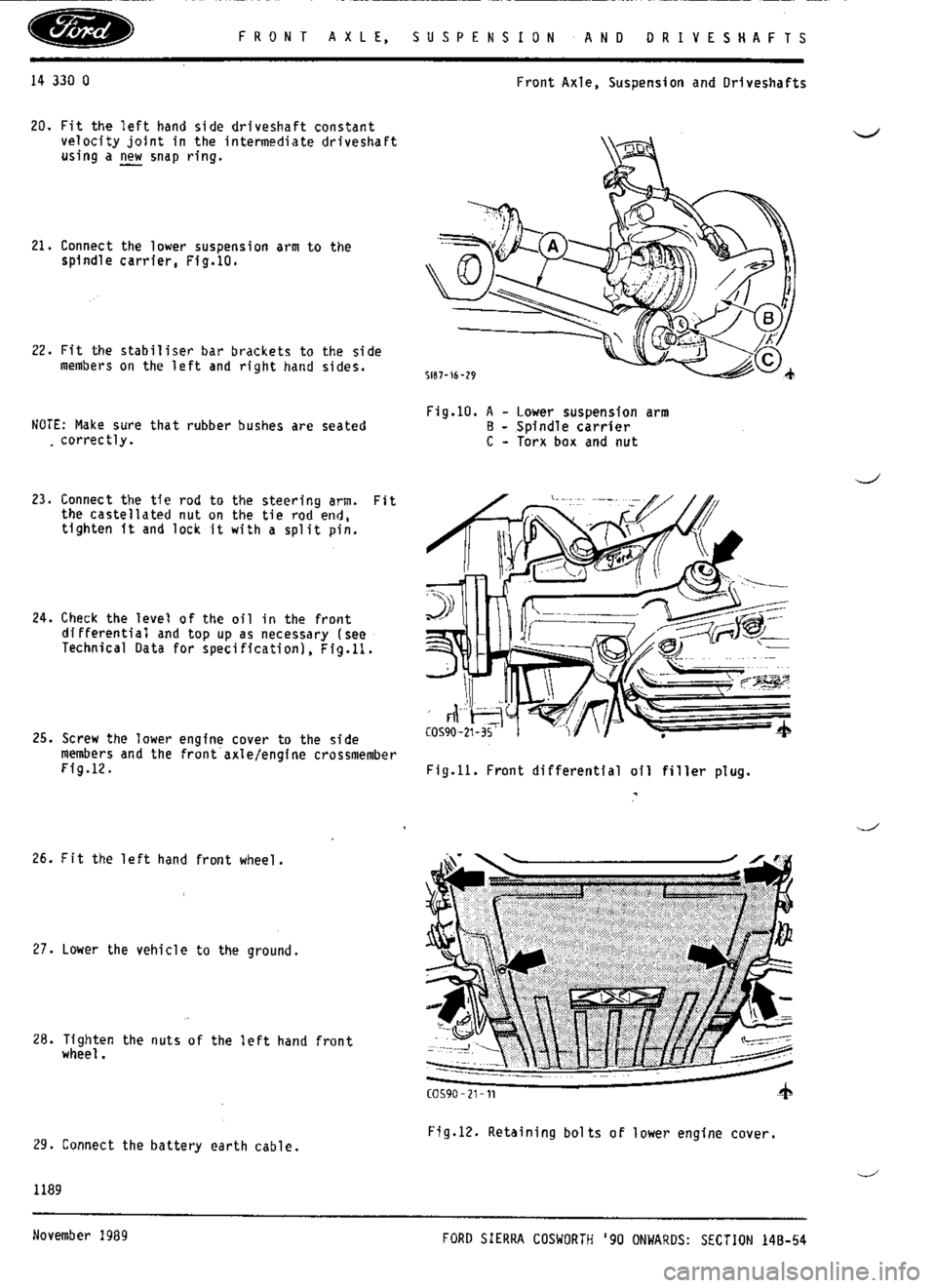 FORD SIERRA RS COSWORTH 1987 1.G Workshop Manual 