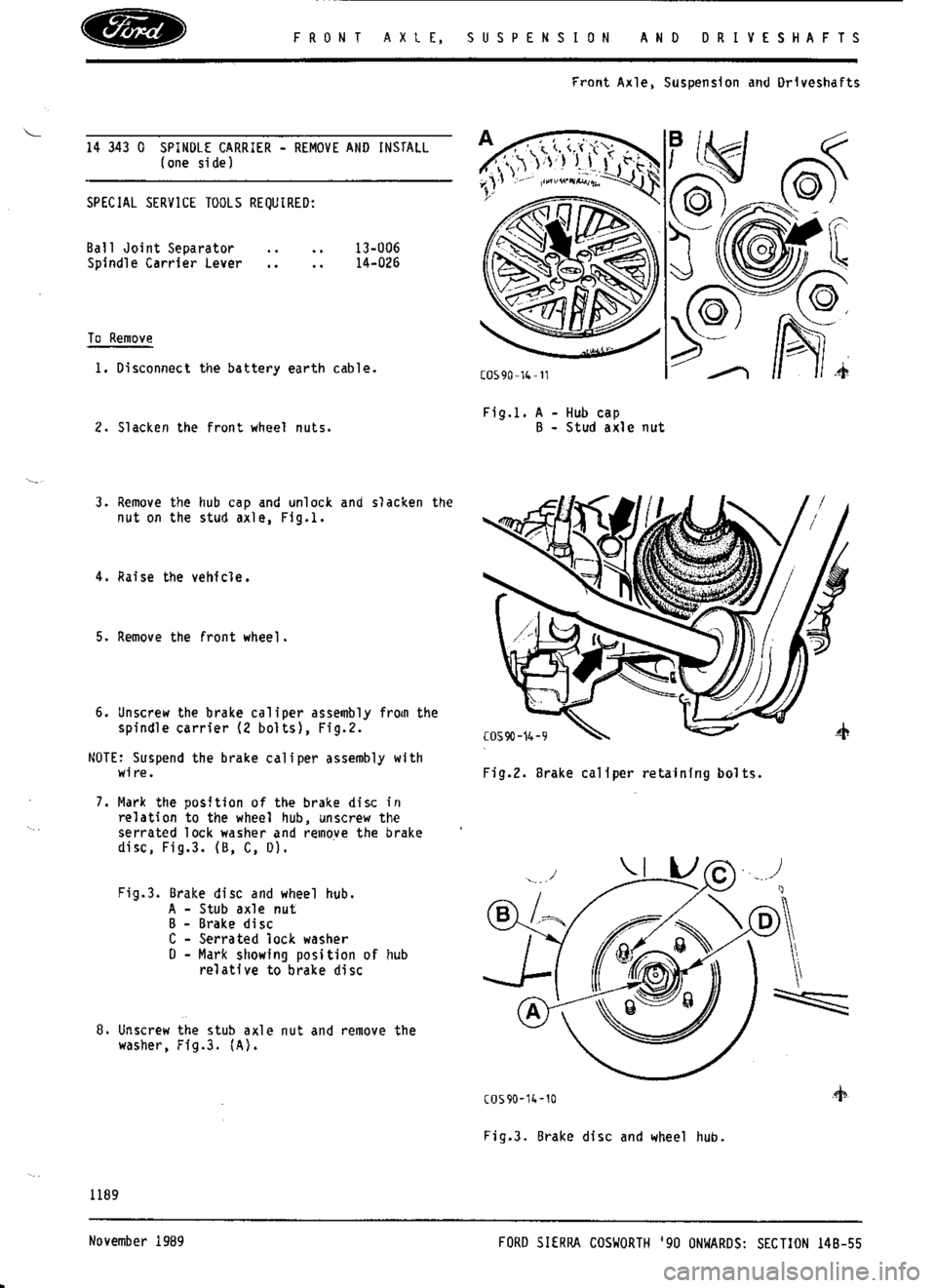 FORD SIERRA RS COSWORTH 1987 1.G Workshop Manual 