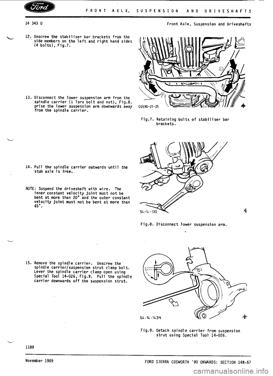 FORD SIERRA RS COSWORTH 1987 1.G Workshop Manual 