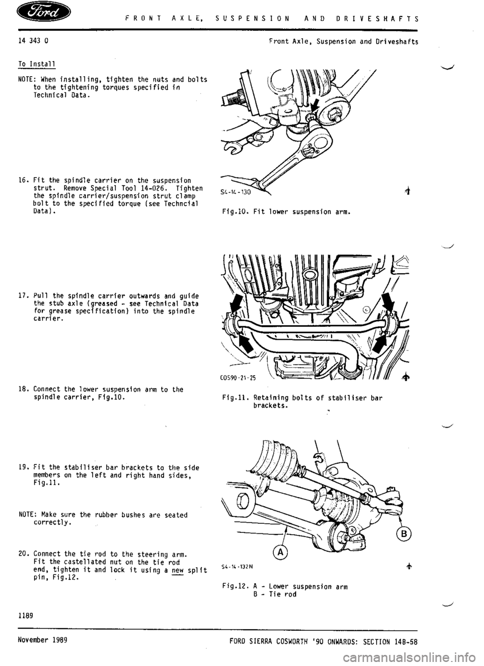 FORD SIERRA RS COSWORTH 1987 1.G Workshop Manual 
