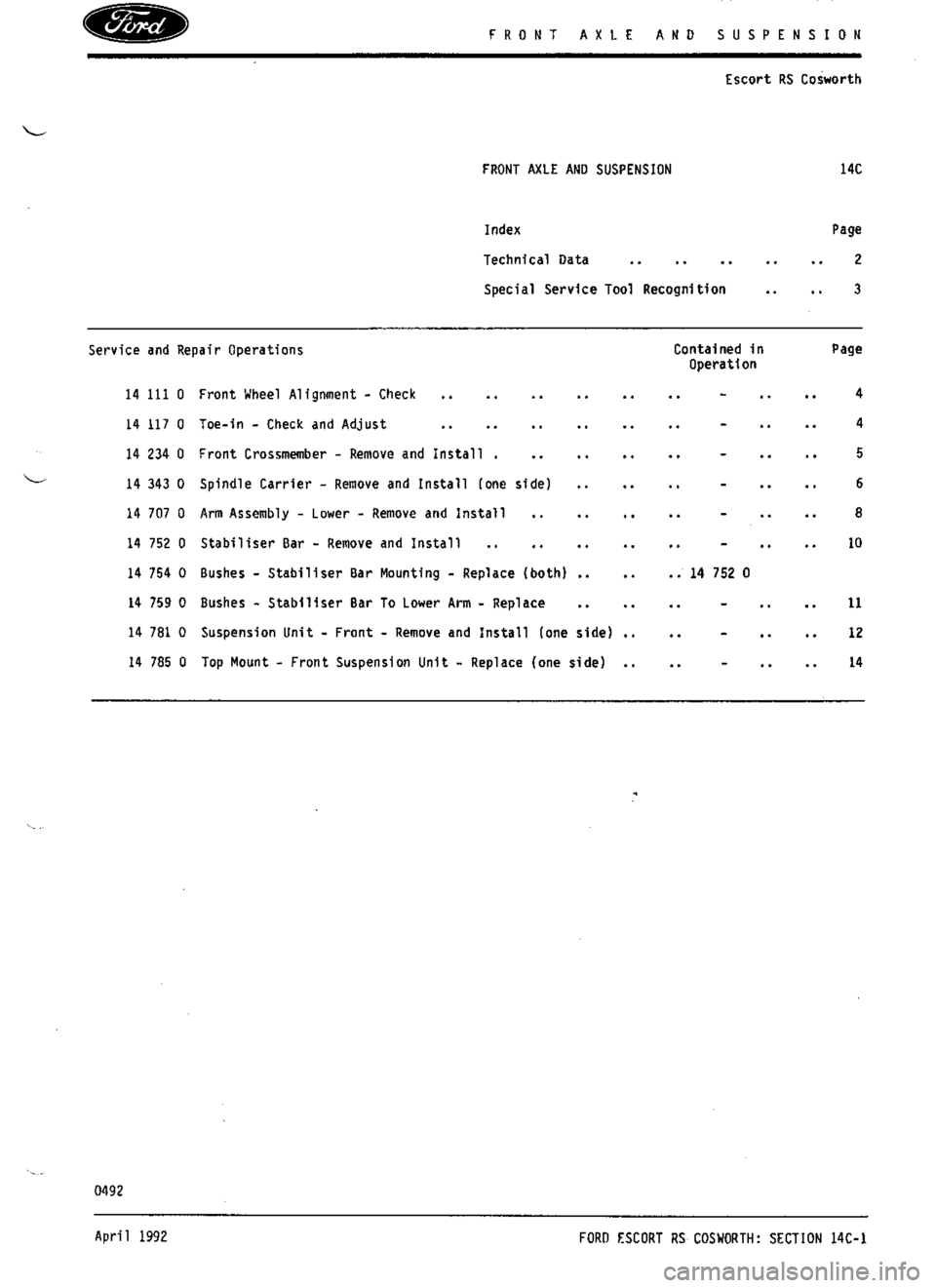 FORD SIERRA RS COSWORTH 1987 1.G Workshop Manual 