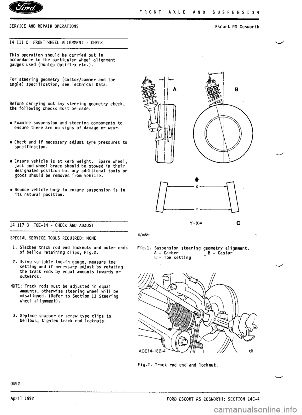 FORD SIERRA RS COSWORTH 1987 1.G Workshop Manual 