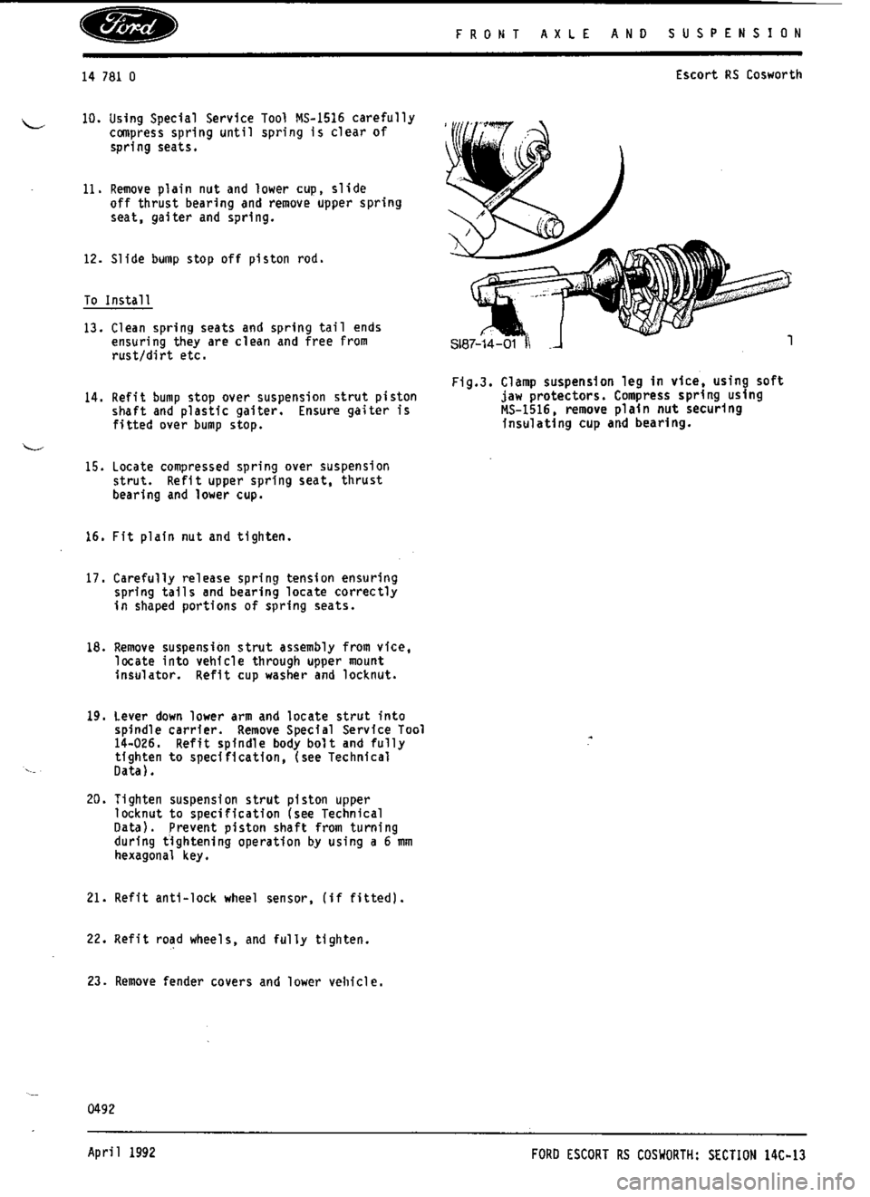 FORD SIERRA RS COSWORTH 1987 1.G Workshop Manual 