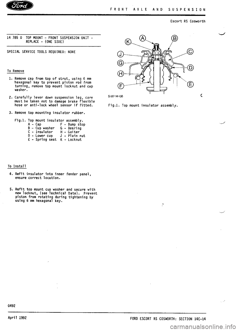 FORD SIERRA RS COSWORTH 1987 1.G Workshop Manual 