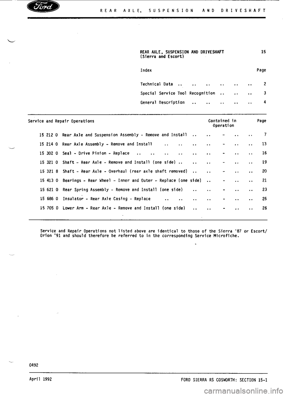 FORD SIERRA RS COSWORTH 1987 1.G Workshop Manual 